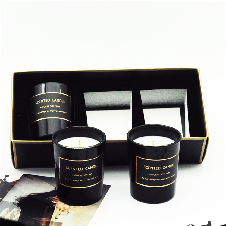 Black candle box with fitted insert for glass jar protection