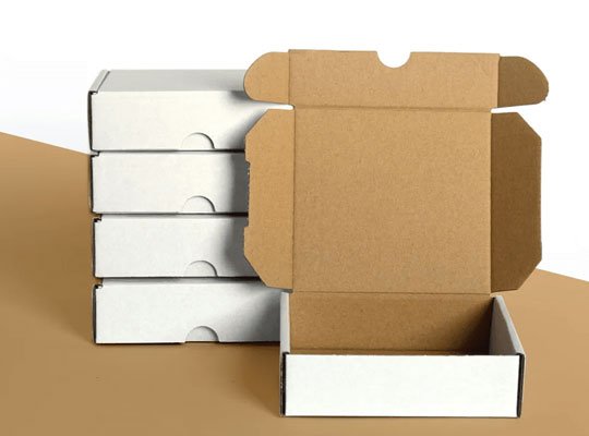 Open mailer box showing clear packaging panels for label planning
