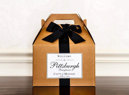Kraft gable box with printed label and handle