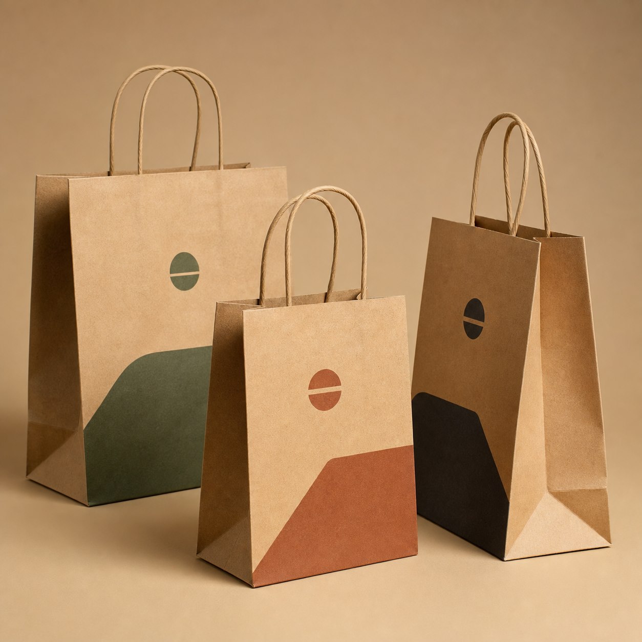 Custom printed kraft paper bags with handles and simple color artwork