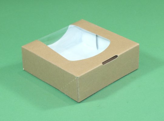 Kraft paper box with a clear window cutout