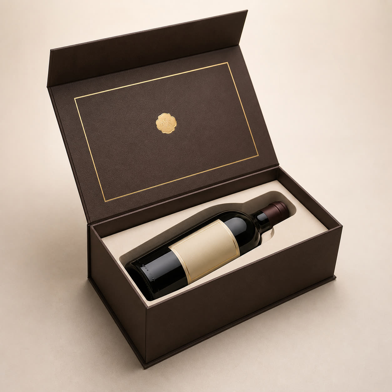 Luxury rigid wine bottle gift box with fitted insert
