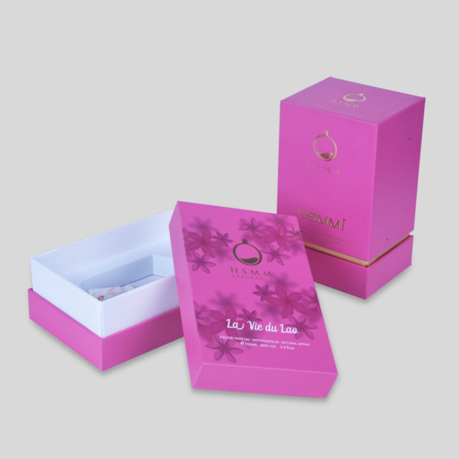 Pink rigid perfume packaging boxes